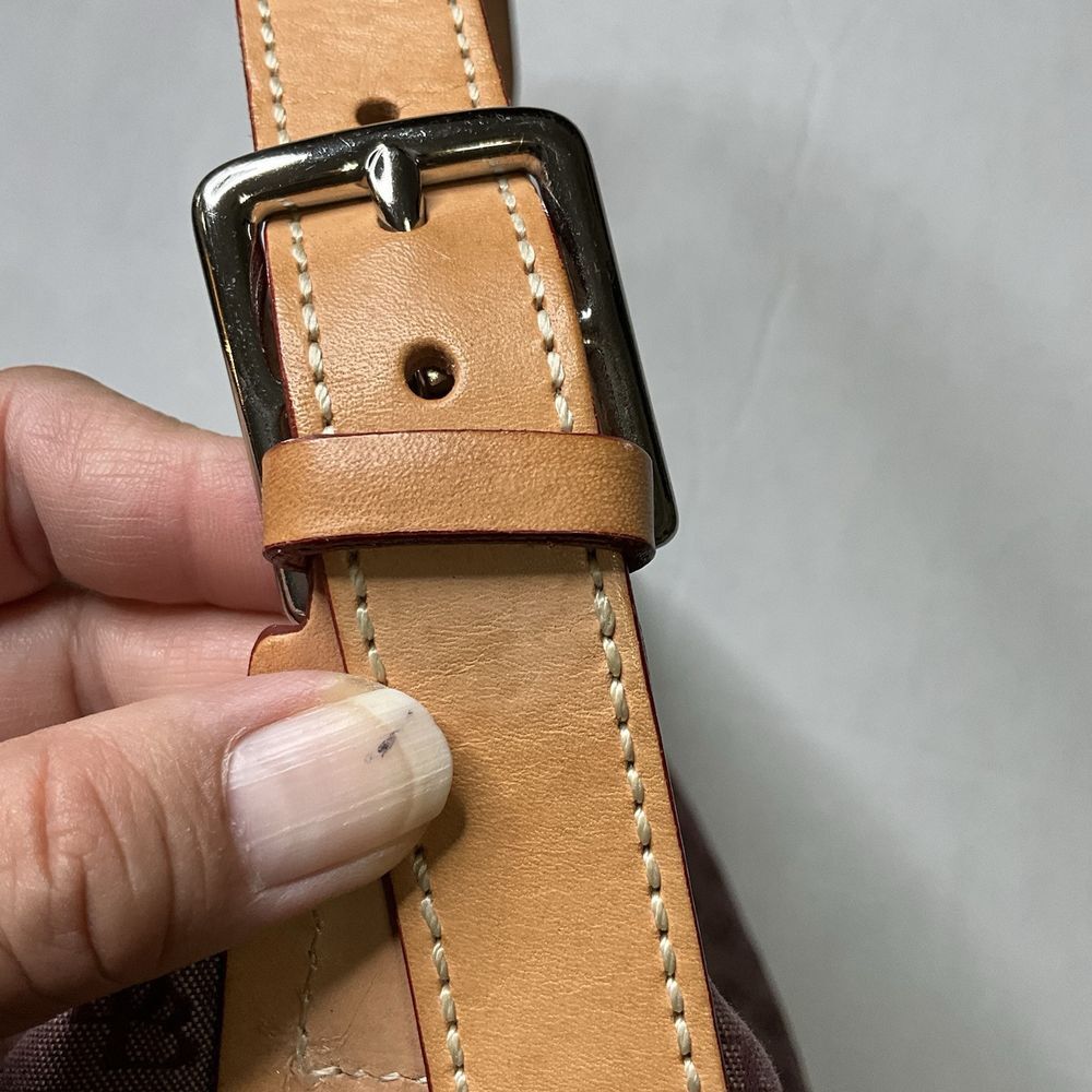 Dooney & Bourke Shoulder Bag Hobo Purse Signature Logo Canvas DB Leather Satchel - Picture 3 of 14